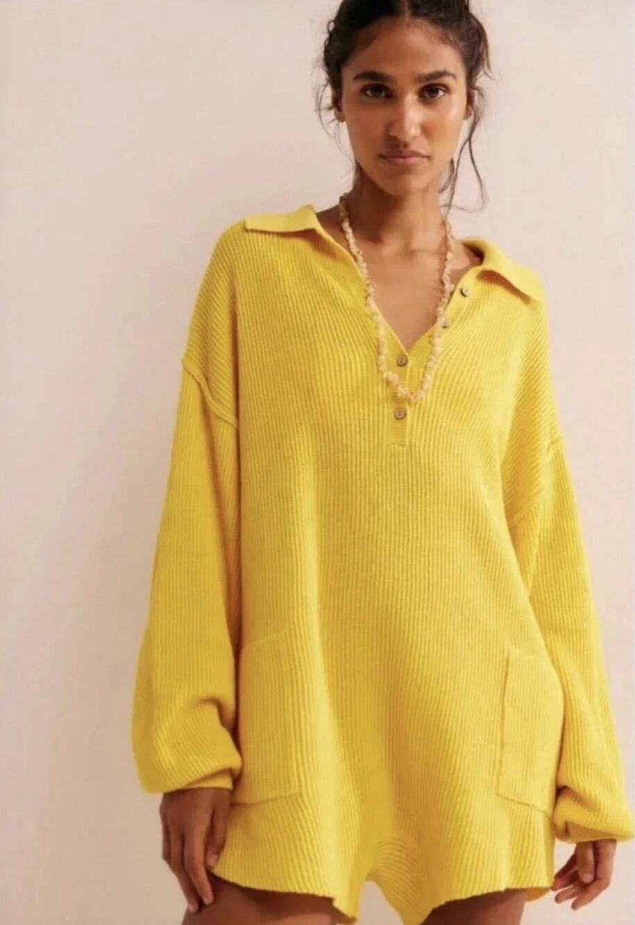 Free People yellow picnic sweater romper